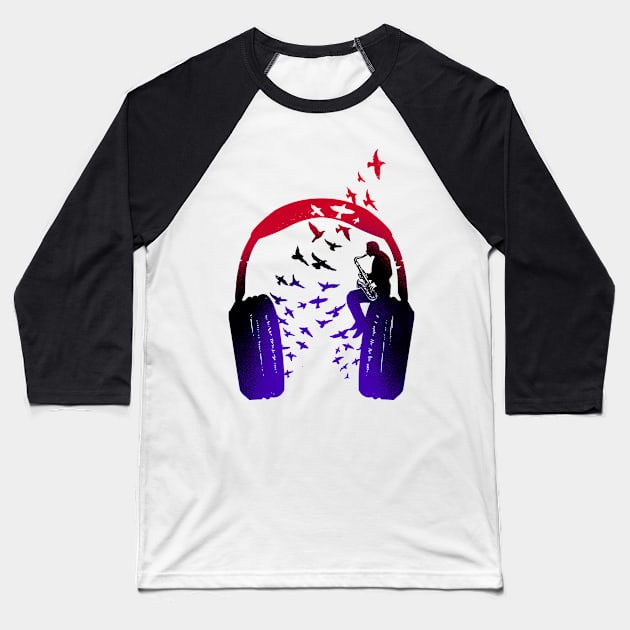 Headphone Music Saxophone Baseball T-Shirt by barmalisiRTB